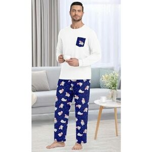 Men's Pajama Set Sleepwear Lightweight Long Sleeve White /Purple New